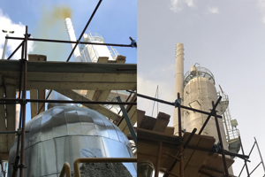 Before and after – the NOx plume was clearly visible Kavala Fertilizers' site before the installation of TertiNOx™.