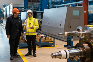 Bob Andrew, Hydrocarbon Processing technical editor and Dr. Marcus Bruecher, general manager for Duisburg operations tour the Duisburg facility.