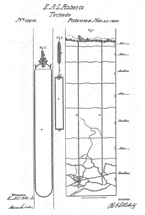 FIG. 3. View of Roberts’ exploding torpedo. Photo courtesy of the U.S. Patent Office.<sup>272</sup>