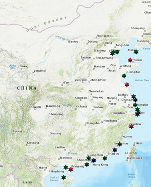 FIG. 6. View of China’s LNG import infrastructure, along with LNG import terminal projects under development. Source: Energy Web Atlas.