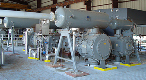 Typical Dresser-Rand® HHE-VL reciprocating compressor installation utilizing an engine-type synchronous motor similar to the configuration of the three units that will be installed at the new steam methane reformer (SMR) in Texas.